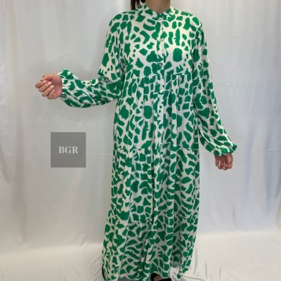 Robe Longue Été À Motif Léopard Verte  - 1