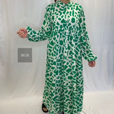 Robe Longue Été À Motif Léopard Verte  - 2