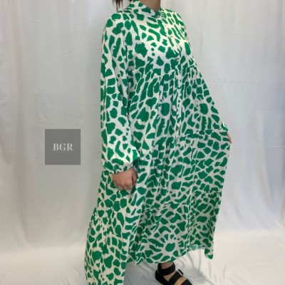 Robe Longue Été À Motif Léopard Verte  - 4