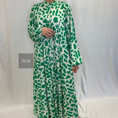 Robe Longue Été À Motif Léopard Verte  - 5