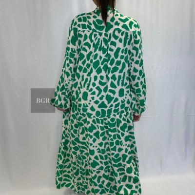 Robe Longue Été À Motif Léopard Verte  - 7