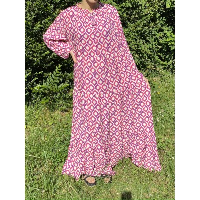 Robe Longue Évasée Á Motifs Rose Zohra  - 1