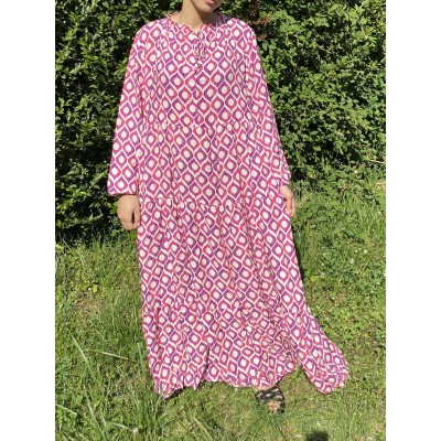 Robe Longue Évasée Á Motifs Rose Zohra  - 2