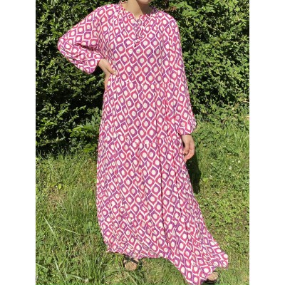 Robe Longue Évasée Á Motifs Rose Zohra  - 3