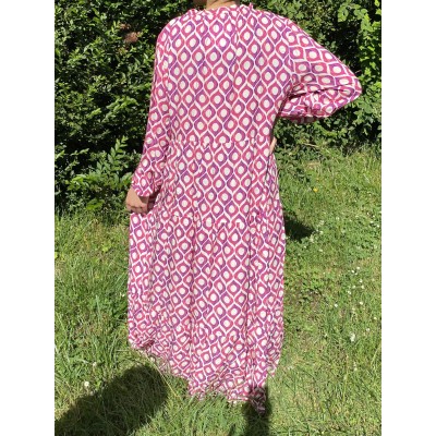 Robe Longue Évasée Á Motifs Rose Zohra  - 4