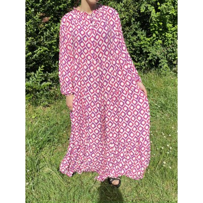 Robe Longue Évasée Á Motifs Rose Zohra  - 6