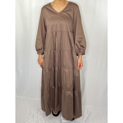 Robe Longue Uni Marron Taupe  - 1