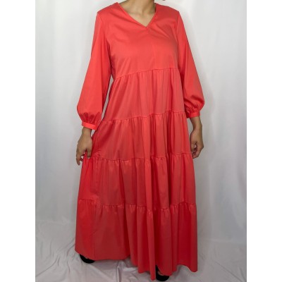 Robe Longue Uni Rose Corail  - 1