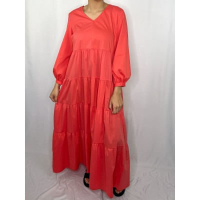 Robe Longue Uni Rose Corail  - 2