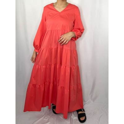 Robe Longue Uni Rose Corail  - 3