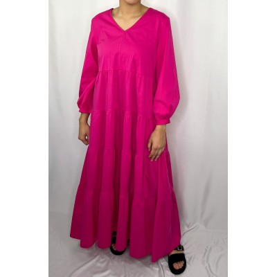 Robe Longue Uni Rose Fushia  - 1