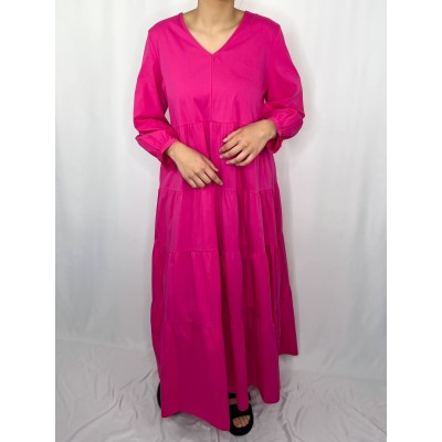 Robe Longue Uni Rose Fushia  - 2