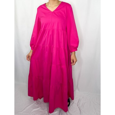 Robe Longue Uni Rose Fushia  - 3