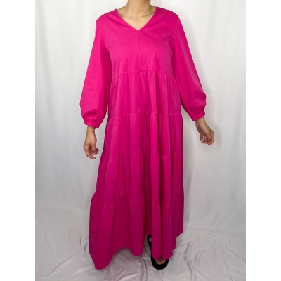 Robe Longue Uni Rose Fushia  - 4