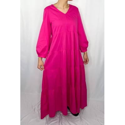 Robe Longue Uni Rose Fushia  - 5