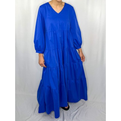 Robe Longue Uni Bleue  - 2