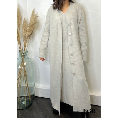 Ensemble Robe Longue Sans manches Avec Gilet Long Gris Maille  - 1