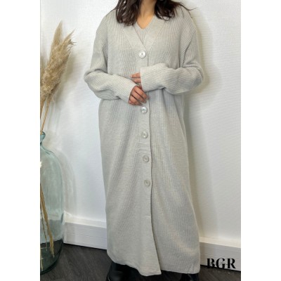 Ensemble Robe Longue Sans manches Avec Gilet Long Gris Maille  - 2