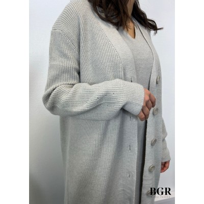 Ensemble Robe Longue Sans manches Avec Gilet Long Gris Maille  - 3