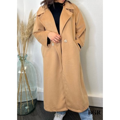 Manteau Doux Long Marron Camel  - 3