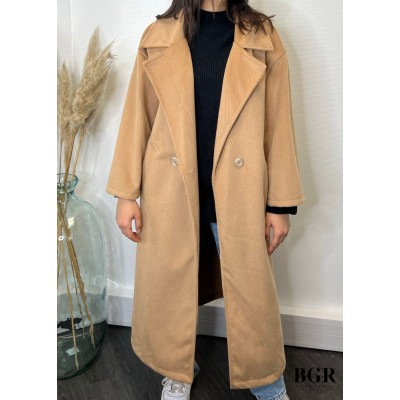 Manteau Doux Long Marron Camel  - 4