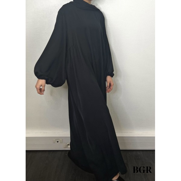 Robe Abaya Manches Bouffantes Minimaliste Noir