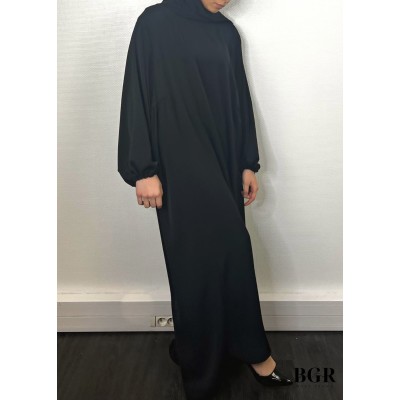 Robe Abaya Manches Bouffantes Minimaliste Noir