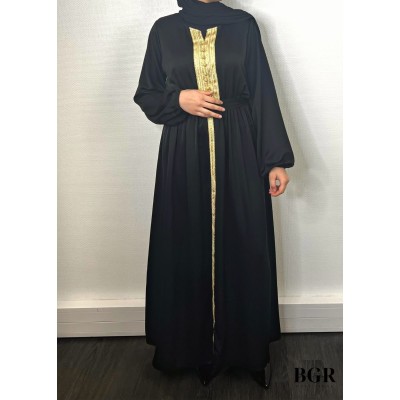 Robe Brodée Longue Avec Ceinture Noir