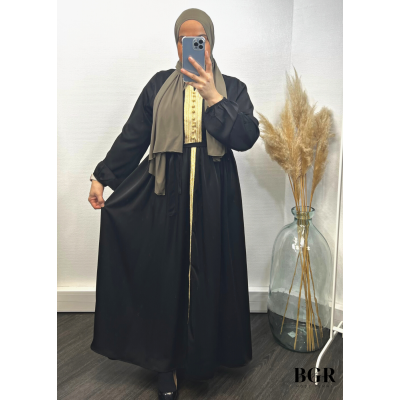 Robe Abaya Brodée Longue Avec Ceinture Noir Spécial Ramadan Aid