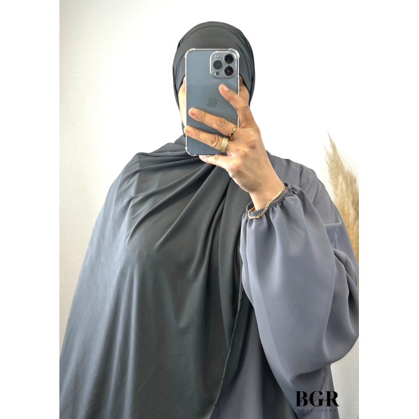 HIJAB JERSEY PREMIUM AVEC BANDEAU INTÉGRÉ GRIS FONCÉ