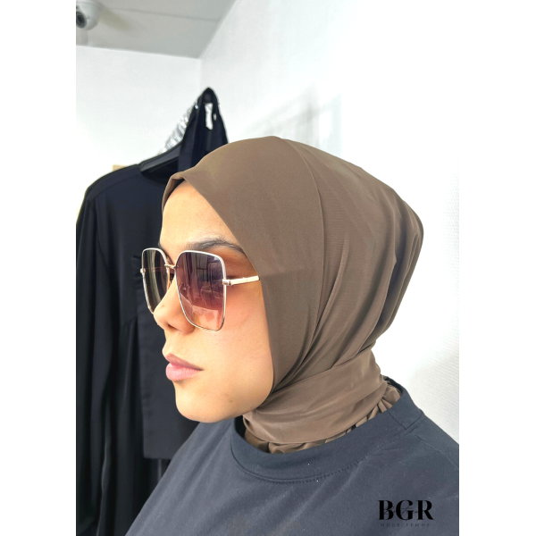 Hijab Cagoule Marron à Boutons Pression Jersey Premium