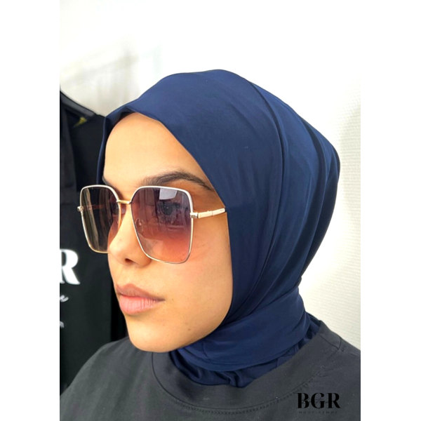 Hijab Cagoule Bleu Marine à Boutons Pression Jersey Premium