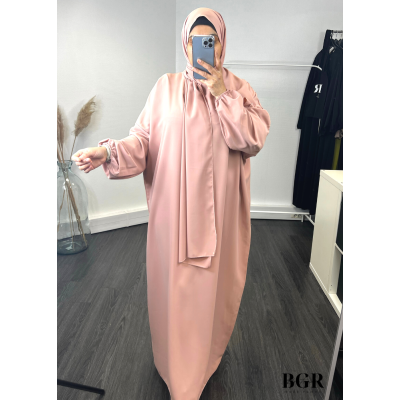 Robe De Prière Vieux rose Avec Hijab Foulard Voile Intégré