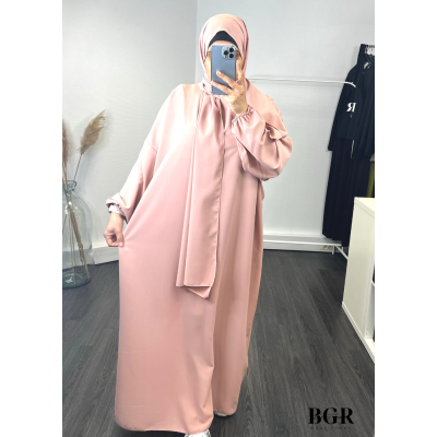 Robe De Prière Vieux rose Avec Hijab Foulard Voile Intégré