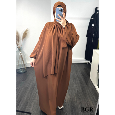 Robe De Prière Marron Avec Hijab Foulard Voile Intégré