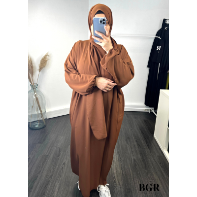 Robe De Prière Marron Avec Hijab Foulard Voile Intégré