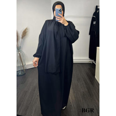 Robe De Prière Noire Avec Hijab Foulard Voile Intégré