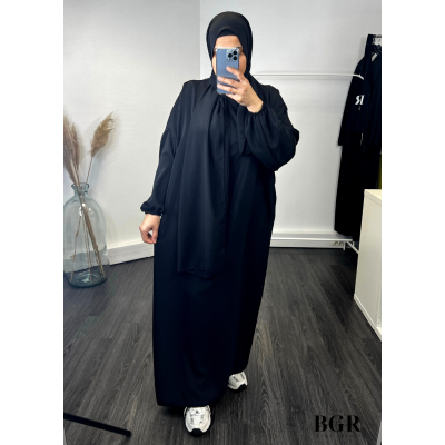 Robe De Prière Noire Avec Hijab Foulard Voile Intégré