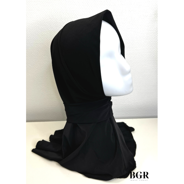 Hijab Cagoule Noir à Boutons Pression Jersey Premium