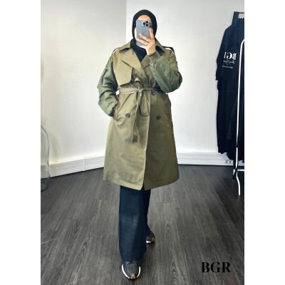 Trench mi-long pour femme avec manches bombers et ceinture intégrée : le must-have pour un look élégant et moderne