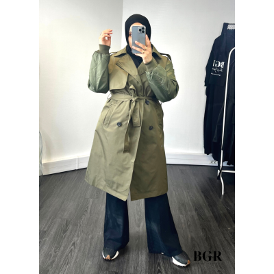 Trench mi-long pour femme avec manches bombers et ceinture intégrée : le must-have pour un look élégant et moderne