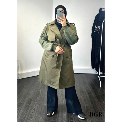 Trench mi-long pour femme avec manches bombers et ceinture intégrée : le must-have pour un look élégant et moderne