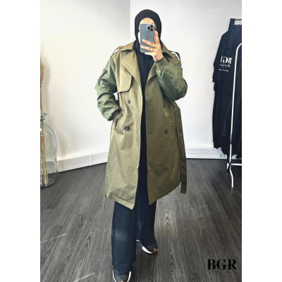 Trench mi-long pour femme avec manches bombers et ceinture intégrée : le must-have pour un look élégant et moderne