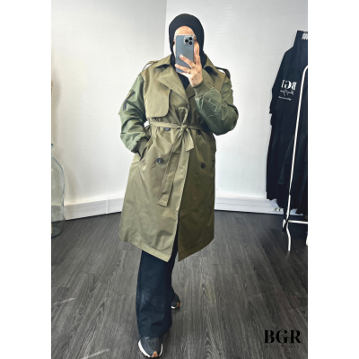 Trench mi-long pour femme avec manches bombers et ceinture intégrée : le must-have pour un look élégant et moderne