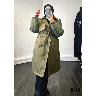 Trench mi-long pour femme avec manches bombers et ceinture intégrée : le must-have pour un look élégant et moderne