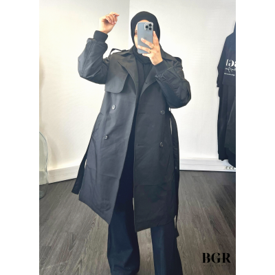 Trench mi-long pour femme avec manches bombers et ceinture intégrée : le must-have pour un look élégant et moderne