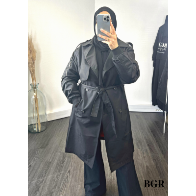 Trench mi-long pour femme avec manches bombers et ceinture intégrée : le must-have pour un look élégant et moderne