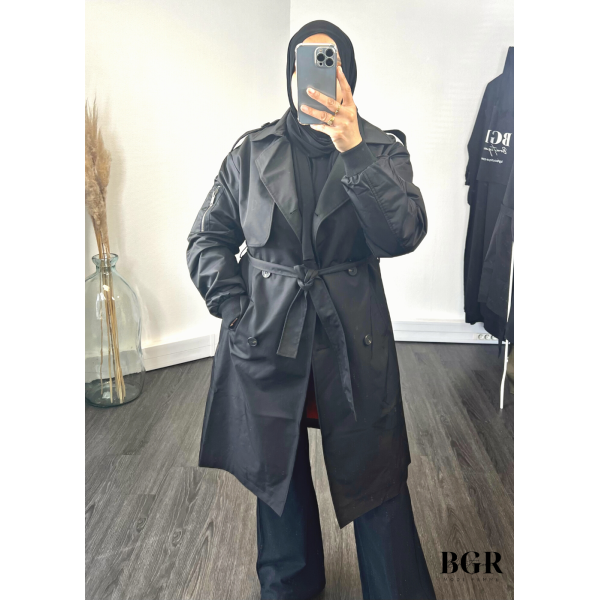 Trench Manche Bombers Noir Femme