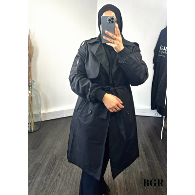 Trench mi-long pour femme avec manches bombers et ceinture intégrée : le must-have pour un look élégant et moderne