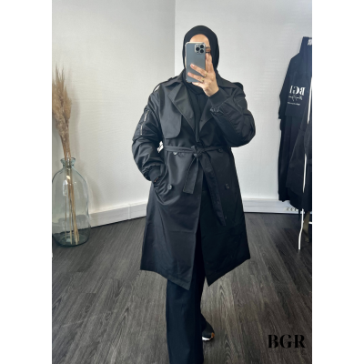 Trench mi-long pour femme avec manches bombers et ceinture intégrée : le must-have pour un look élégant et moderne